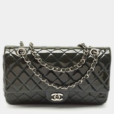 Chanel Teal Blue Quilted Patent Leather Medium Classic Double Flap Bag