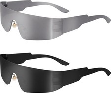 2 Pcs Futuristic Wrap Around Sunglasses Y2K Fashion Trendy Rimless Glasses Punk