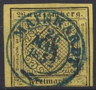 = Württemberg Mi. No. 2 aI used (bl. Kr Mainhardt +75 P.) tested red purchase BPP=