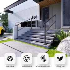 DIYHD Powder Coated Iron Black Stair Handrail for Outdoor,Indoor, Porch,Deck