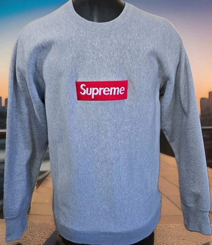 Supreme, Supreme Box Logo Crewneck L/S Fleece Sweatshirt Ash Gray Sz Small Made In Canada