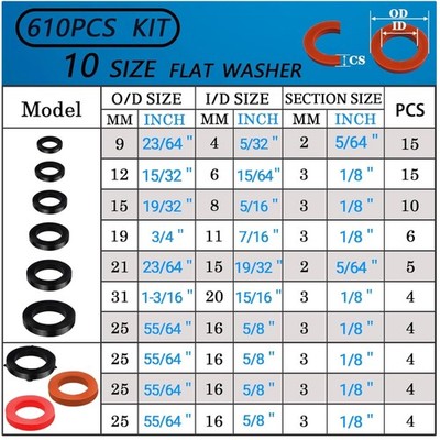 610 Pcs O Ring Rubber Washer Assortment Kit - Sealing Repair