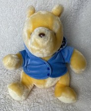 Classic Winnie the Pooh Collectible Bear Plush 10" In Blue Hooded Shirt Jacket