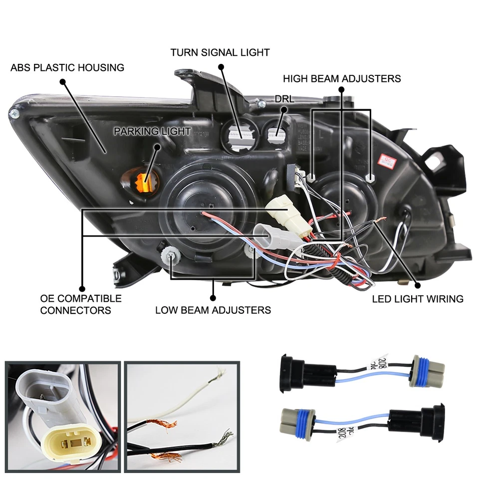 Fits 2005-2010 Scion tC Black LED Halo Projector Headlights+Tail Brake Lamps Foto 4 de 4