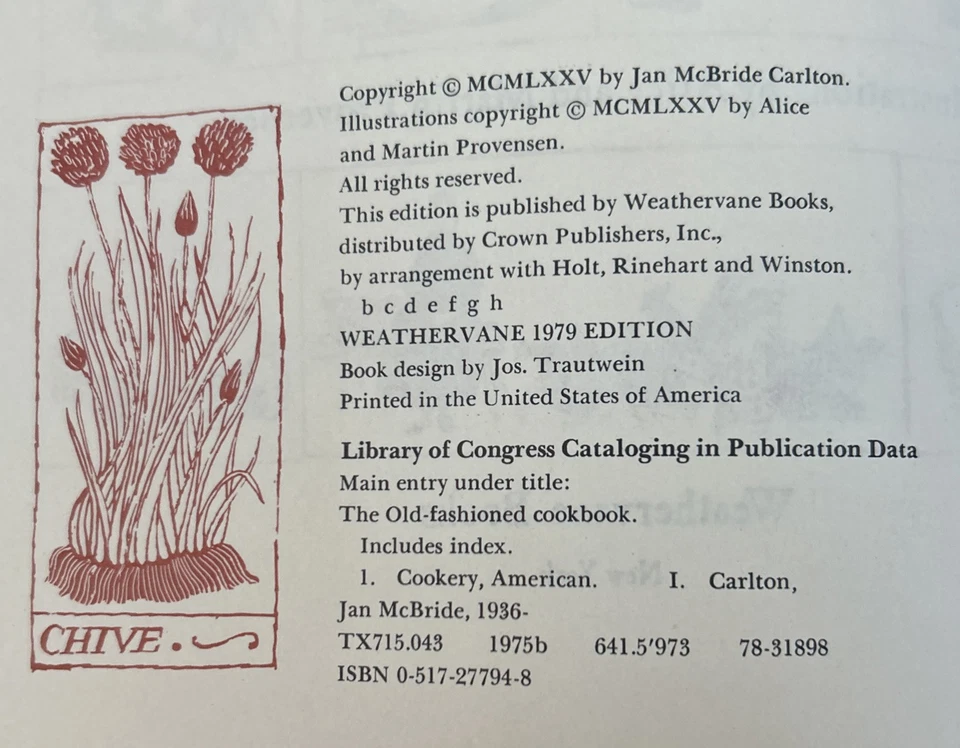The OLD-FASHIONED COOKBOOK By Jan McBride Carlton 1979 Edition Provensen - Image 4 of 4