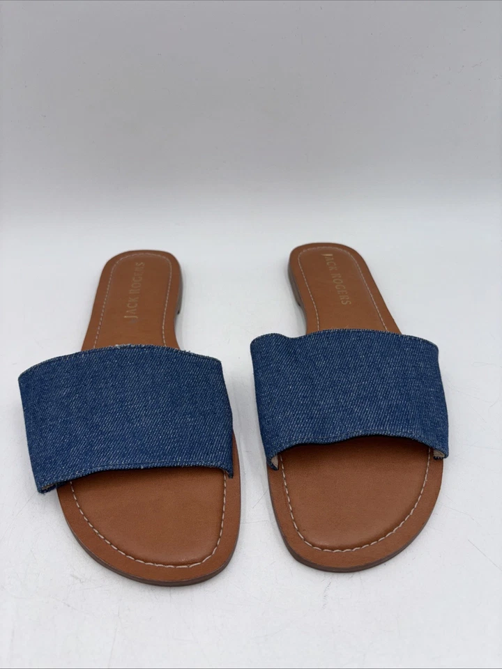 Jack Rogers Sabrina Women's Jean Blue Leather Slide Flat Sandals Size 11 M - Image 2 of 4