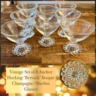 Vintage Set Of 8 Anchor Hocking Berwick Boopie Champagne Sherbet Glasses