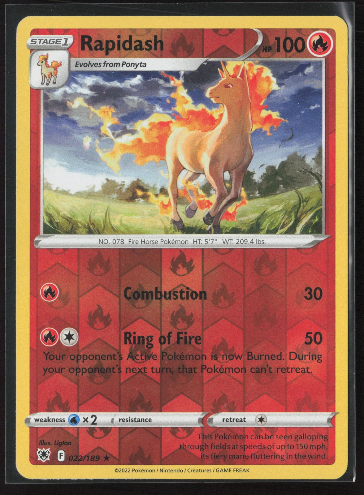 Rapidash Rare SWSH10: Astral Radiance 022/189 NM Pokemon Card Reverse Holo