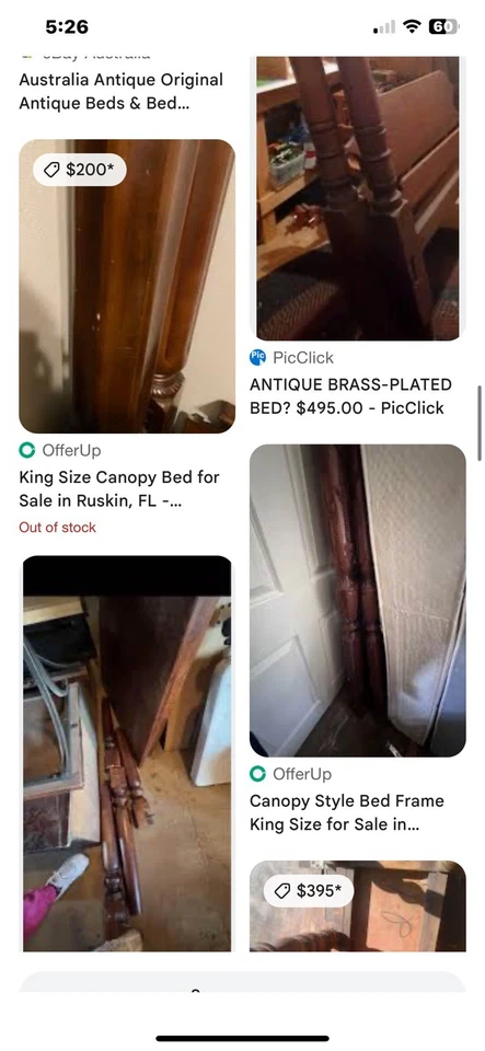 Vintage Antique Wooden Full Size Headboard And Footboard With Tall Posts & Frame - Image 4 of 4