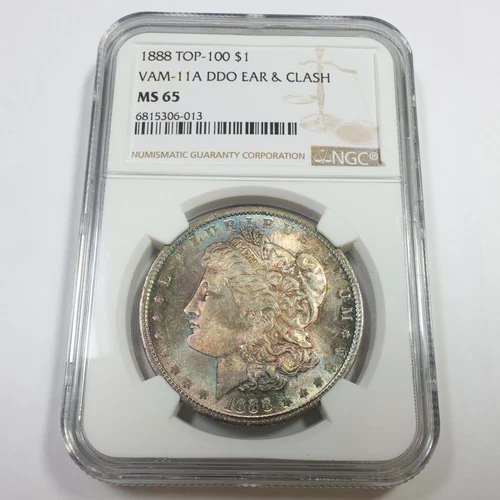 1888 P NGC MS65 VAM 11A DDO - Toned Silver Morgan Dollar $1 US Coin #57931A