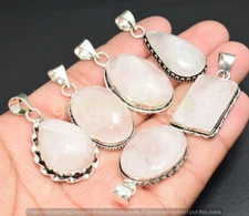 Rose Quartz Gemstone Pendant 925 Silver Plated Wholesale 5pcs Jewelry Lots