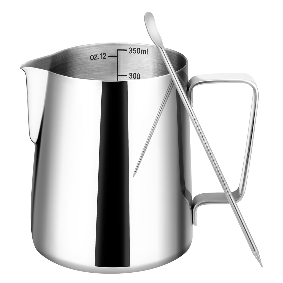 Stainless Steel Milk Frothing Pitcher - 1500 Ml (50 Oz) Silver Milk Jug With Measuring Scale For Latte Art