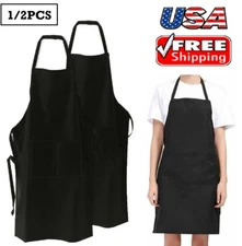 Unisex Waterproof Chef Apron Black Catering Cooking Kitchen Butcher 2 Pocket USA