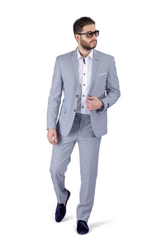 Traje para hombre Stone Azul Gris 3 piezas 2 botones Micro Textura Tejido 11812 DE AZARMAN - Imagen 5 de 7