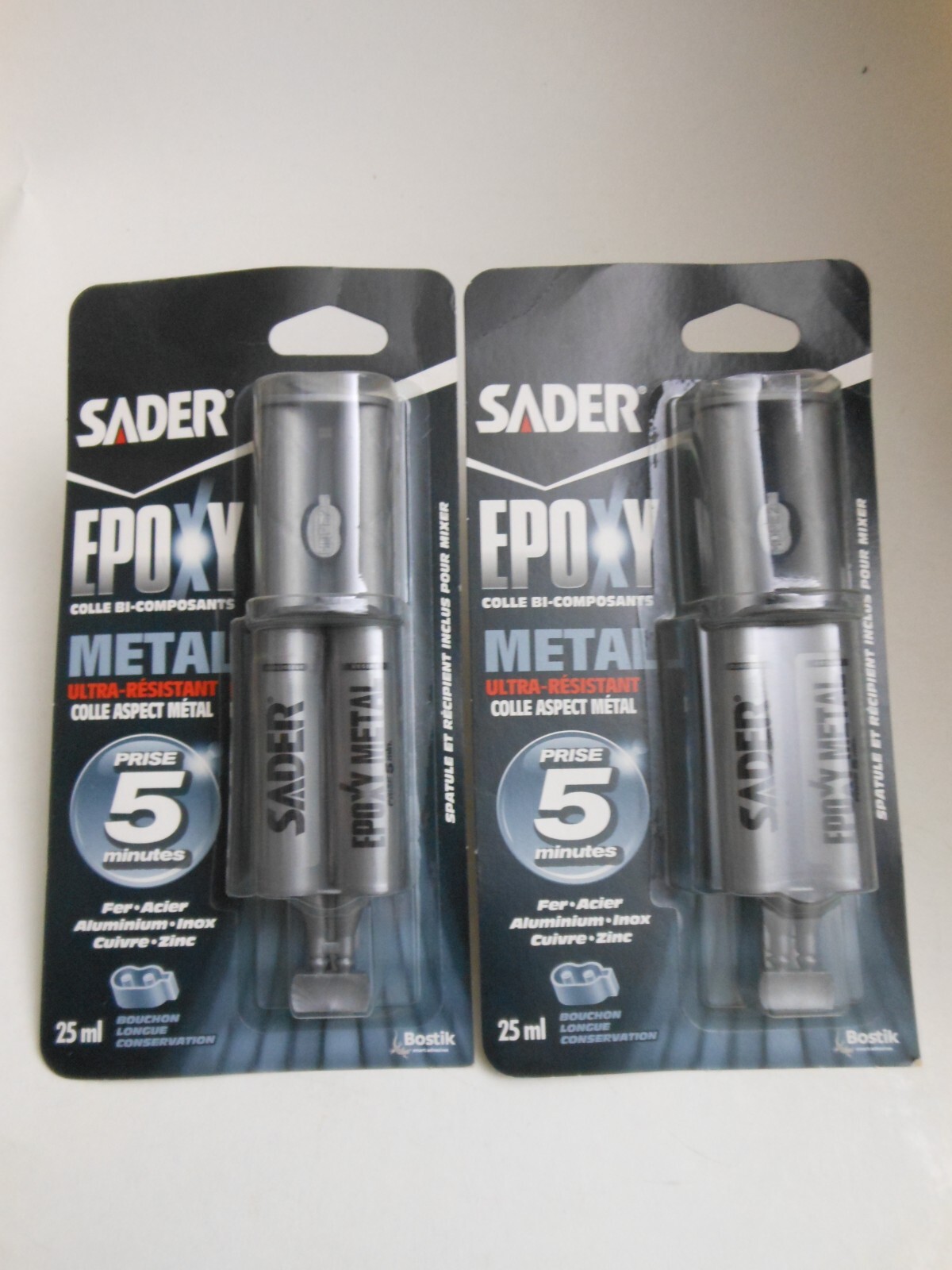 Colle epoxy Sader métal pour combler les fissures et stopper les fuites sur fonte lot de 2