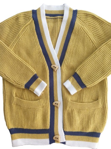 Vintage 60s 70s Puritan V Neck Stripe Pattern Acrylic Knit Sweater