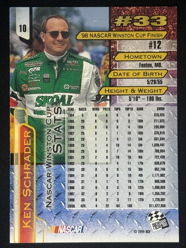KEN SCHRADER 1999 Press Pass Base #10 Hand Signed Auto (No COA — Read) | NASCAR - Picture 2 of 2