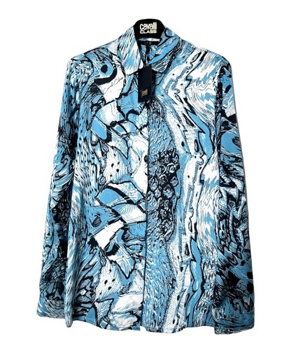 Blusa mujer ROBERTO CAVALLI CLASS manga larga azul blanco animal print ¡NUEVA ETIQUETA! - Imagen 11 de 12