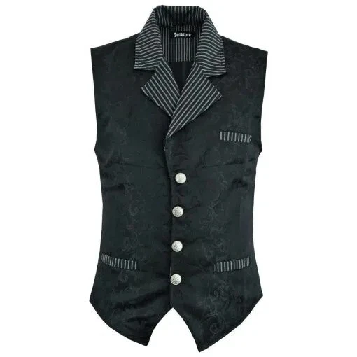 Mens Victorian Steampunk Captain Black Brocade Waistcoat Gentleman Vest