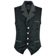 Mens Victorian Steampunk Captain Black Brocade Waistcoat Gentleman Vest