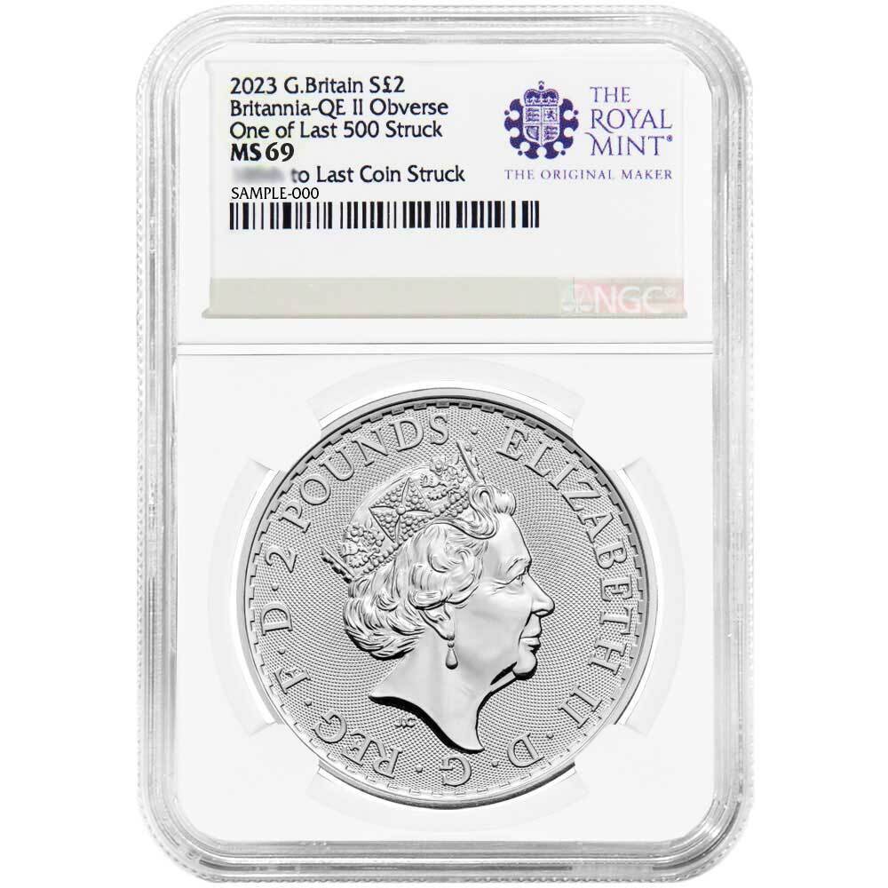 2023 UK Queen Elizabeth II Silver Britannia NGC MS69 Last 500 Struck Royal Label 2023 UK Queen Elizabeth II Silver Britannia NGC MS69 Last 500 Struck Royal Label