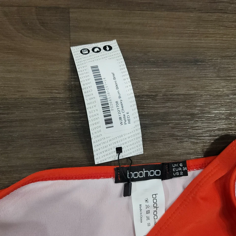 Boohoo Beach Womens Brazilian Bikini Bottoms Petite Cheeky Bum Brief Red 2 - Image 2 of 4