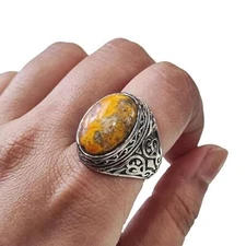 BUMBLEBEE JASPER GEMSTONE 925 STERLING SILVER GIFT OTTOMAN STYLE SIGNET MEN RING