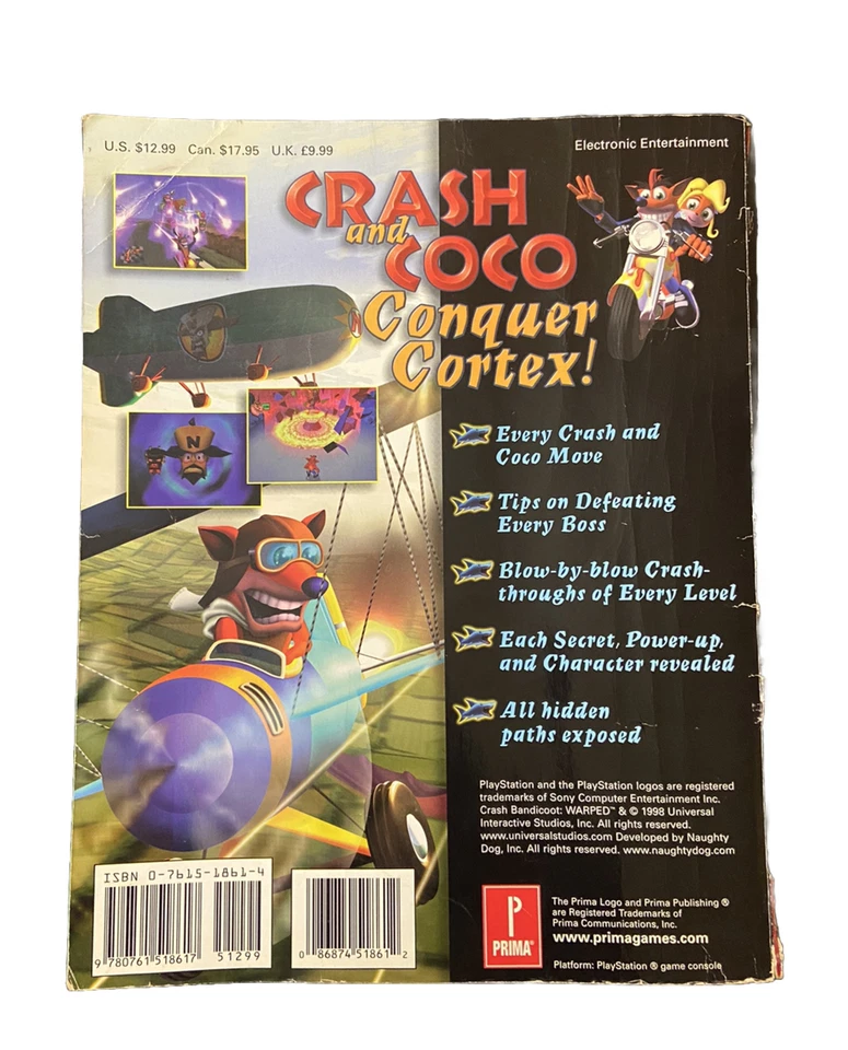 Crash Bandicoot 3 Warped (PlayStation 1, 1998) PS1, con guía del jugador, LOTE PS1 Foto 4 de 4