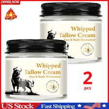 Whipped Beef Tallow and Honey Balm, Grass Fed Grass Finished Face Cream - 2 PACK