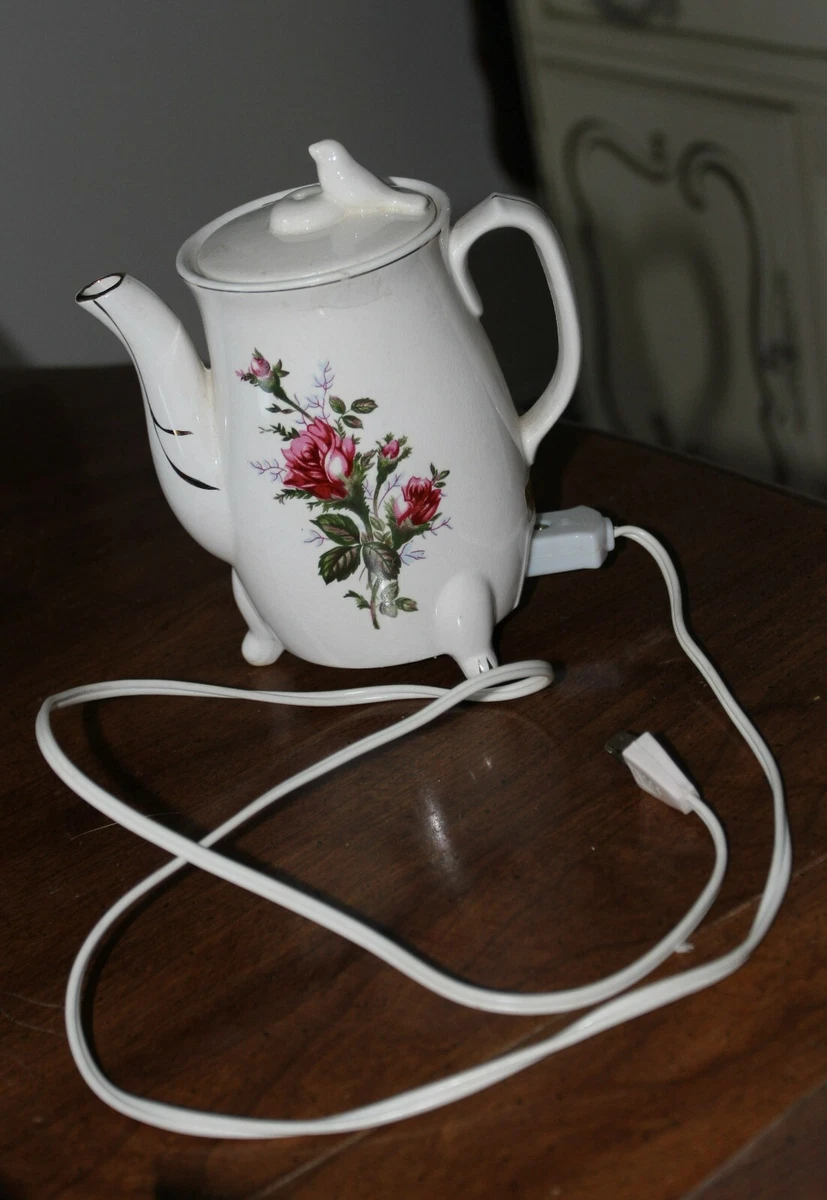 Holmar or Nasco ELECTRIC HOT TEA POT w/ BIRD PORCELAIN Hand Crafted in JAPAN