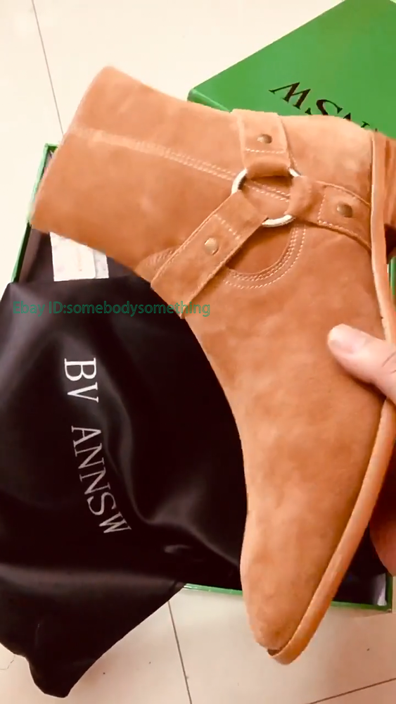 Genuine Leather Suede Mens Side Zip Buckle Motor Ankle Boot