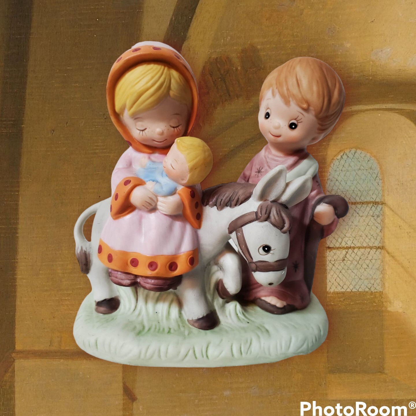 Homco Nativity Figurine #5608 Mary Joseph Baby Jesus Donkey Porcelain Christmas