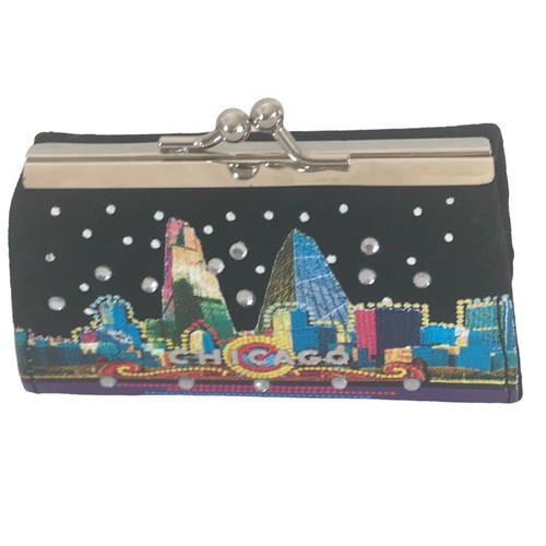 Chicago rhinestone coin purse black blue yellow pink starry night sky M16 - Picture 6 of 12