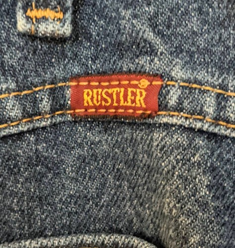 Vintage Rustler Jeans Mens 38x32 Blue Relaxed Straight American Dark Wash Denim - Picture 3 of 8