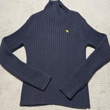 Abercrombie Fitch Sweater Boys Large Blue Muscle Moose Turtle Neck Fisherman VTG