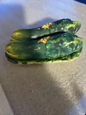 Vintage Cucumber Salt and Pepper Shakers & Underplate Hinode Japan 1950's B17#12