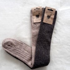2 P. Doux Alpaga Bas Longs 65% Laine de Mouton 35% Alpaca Braun / Beige 35-42