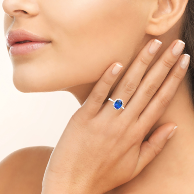 Bague Argent Massif Avec Saphir Et Zirconium - Taille T54, Occasion, Style Ring Argenté