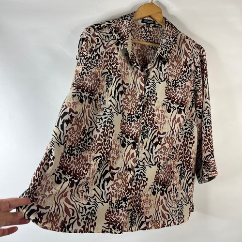 Notations Camicia Donna Top Canotta a Strati Taglia 3X Marrone Leopardato 2 in 1 Bottoni - Foto 6 di 12
