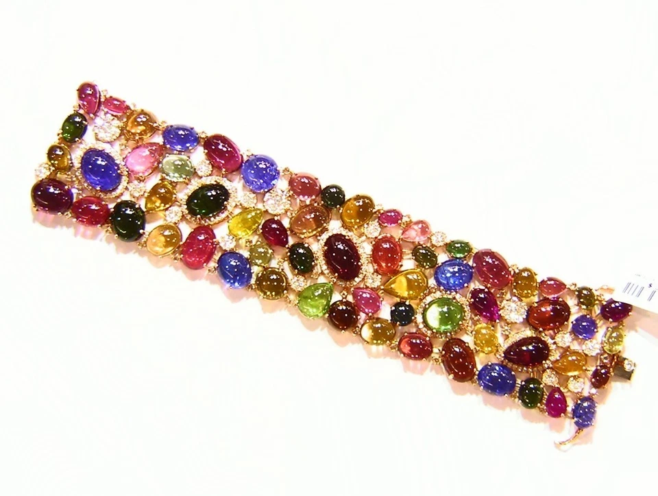 235.51CT 18K Gold Natural Tourmaline Tanzanite Diamond Designer Bracelet Vintage - Image 2 of 4