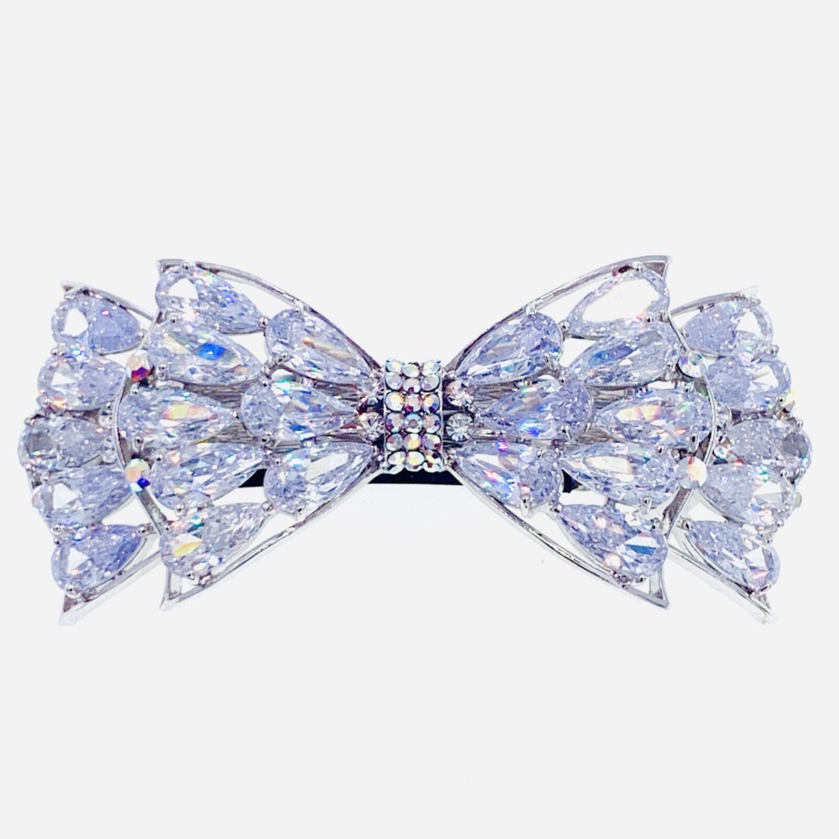 Swarovski Silver Crystal Bow Barette Nicole Large Glam Bow Barrette use Swarovski and Cubic  main image 4