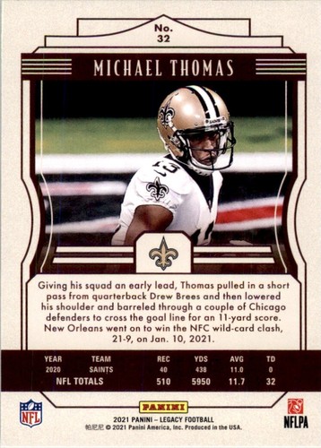 2021 Panini Legacy Michael Thomas New Orleans Saints #32 - Picture 2 of 2
