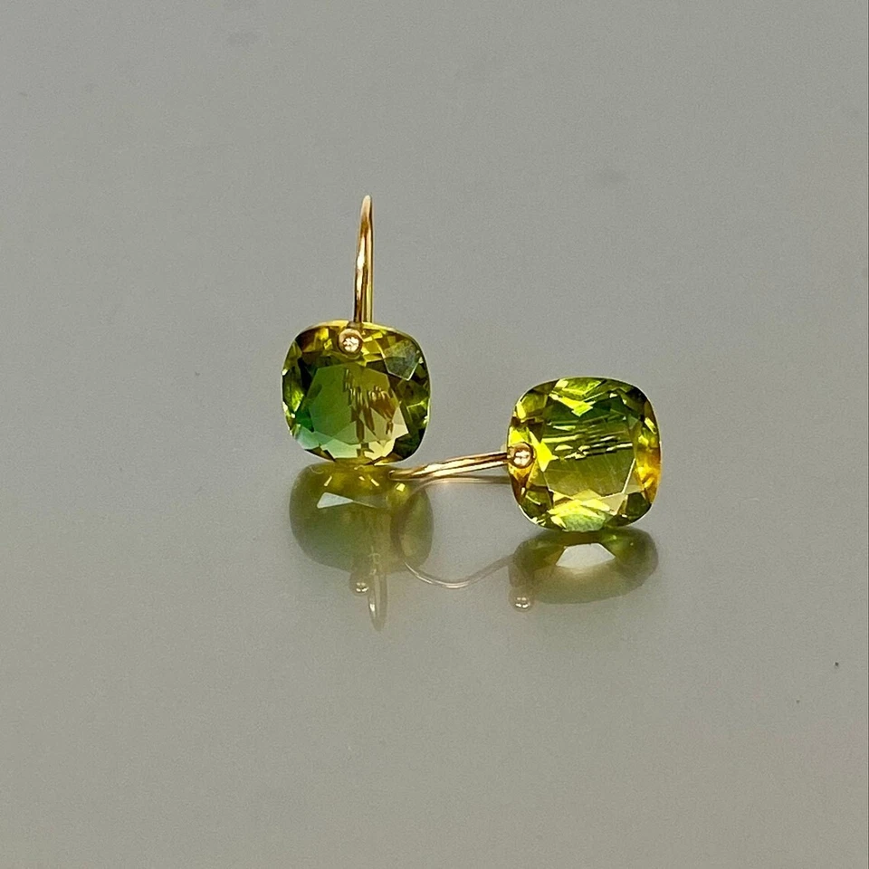 Orecchini In Ametrina In Argento Sterling 925 Verde A Cuscino Pendenti Per Lei - Immagine 3 di 4