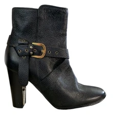Italian Leather A. Testoni Ankle Boots Black Booties Heeled Buckle Sz 40 US 8.5