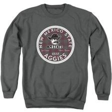 New Mexico State Adult Crewneck Sweatshirt Plaid Badge, Charcoal, S-3XL