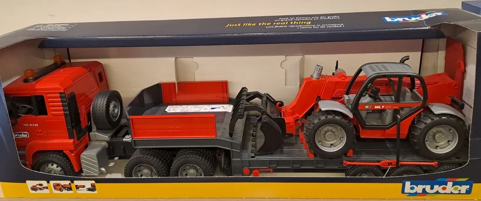 BRUDER 02774 CAMION MAN TGA con porta attrezzi e telescopio MANITOU MLT 633 - Immagine 3 di 3