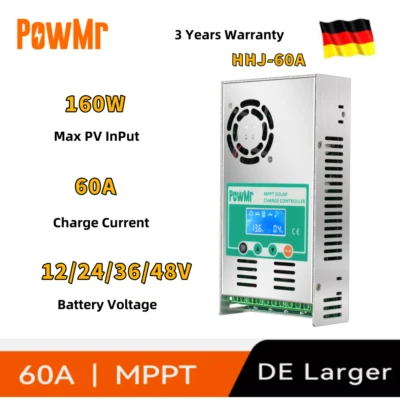 PowMr 60A Solarladeregler MPPT 160V 48V/36V/24V/12V LCD Controller Panel Regler