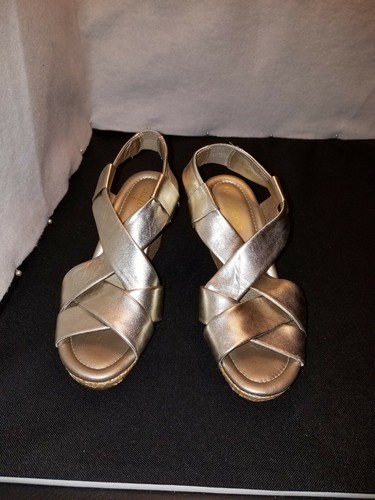 Correa ancha plateada Lea 7B Cole Haan W nueva sin caja Sandalias con tacón de cuña de 3,5" - Imagen 1 de 12