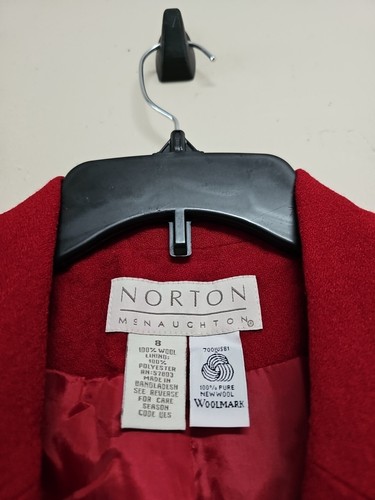 NORTON MCNAUGHTON Women's Blazer 3/4 Sleeve 100% Pure New Wool Red Color.Size 8 - Picture 10 of 13