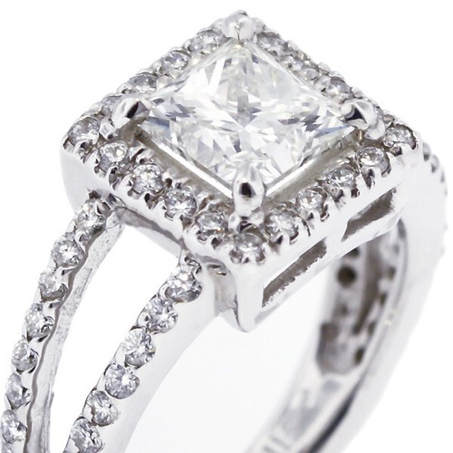 Halo-Akzentring 2,45 kt F/VS1 Princess-Schliff natürliche zertifizierte Diamanten Weißgold - Bild 11 von 16